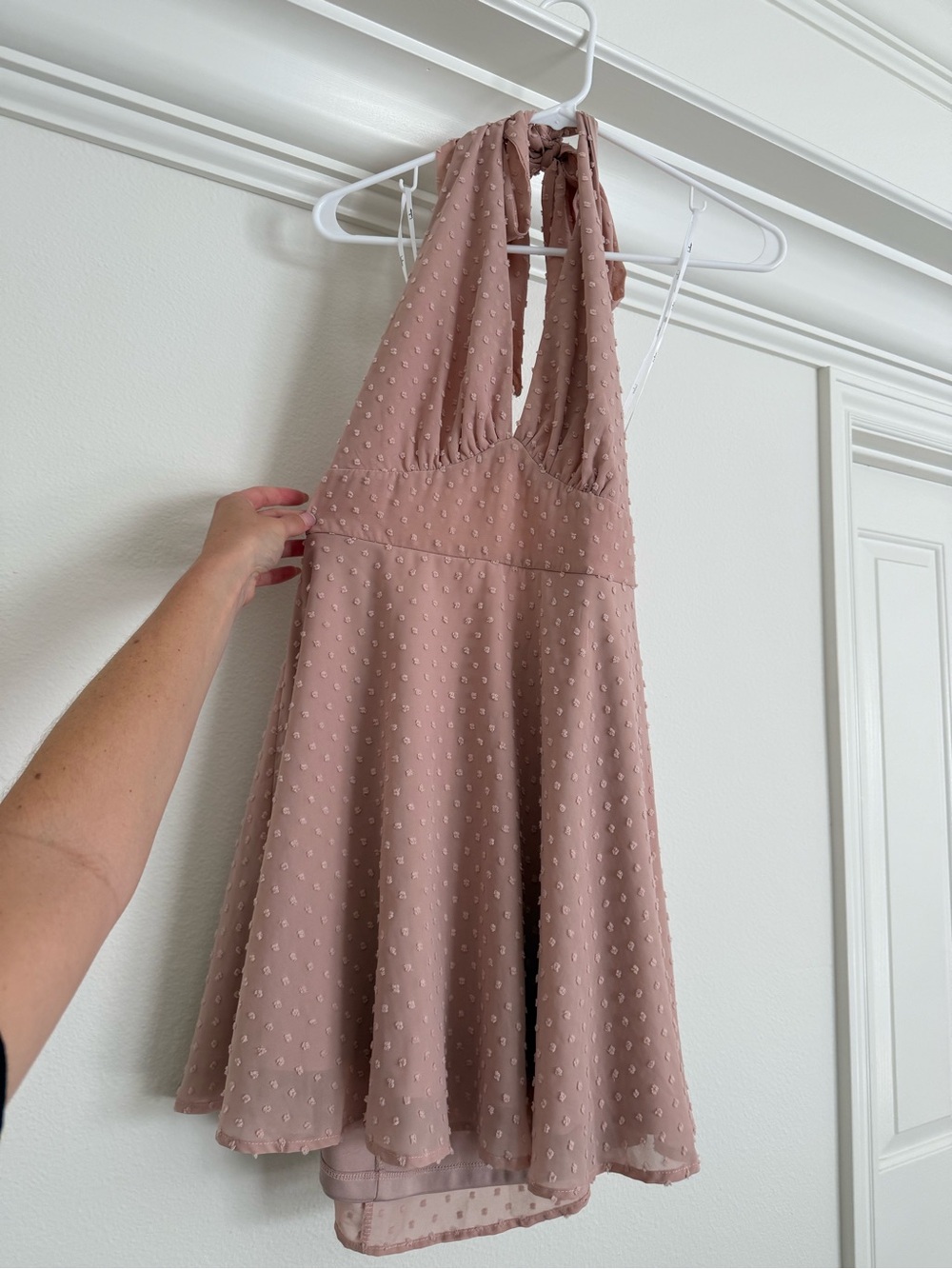 Lulu's Blush One-Shoulder Dot-Texture Skater Dress